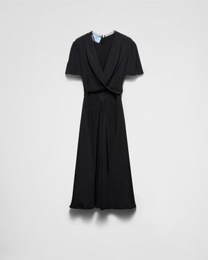 Prada Marocain Lace-Trim Fit-and-Flare Dress - Black