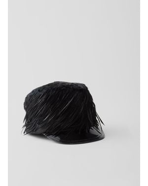 Prada Patent Leather And Feather Hat - Black