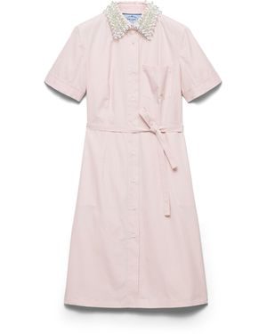 Prada Vestido Camisero Amplio De Popelín Bordado, Mujer, Talla - Rosa