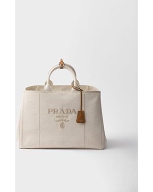 Prada Très Grand Cabas Jardinière En Lin Mélangé - Neutre