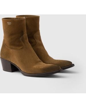 Prada Suede Booties - White