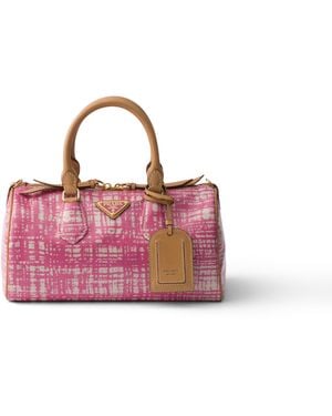 Prada Bolso Pequeño De Mezcla De Lino Y Piel Con Asa, Mujer - Rosa