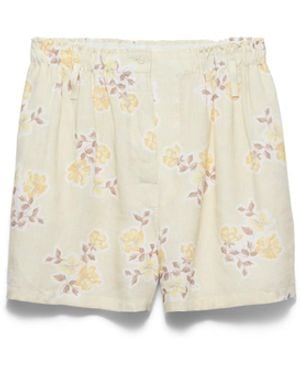 Prada Pantalones Cortos De Lino Antiguo Con Estampado Floral, Mujer, Talla - Blanco