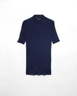 Prada Polo En Algodón De Punto Acanalado - Azul