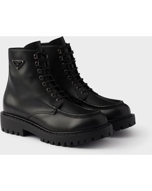 Prada Laced Leather Booties - Black
