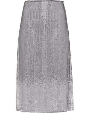 Prada Falda Midi De Malla Bordada Con Pedrería - Gris