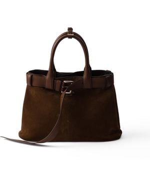 Prada Bolso Mediano Buckle De Ante Con Cinturón, Mujer - Marrón