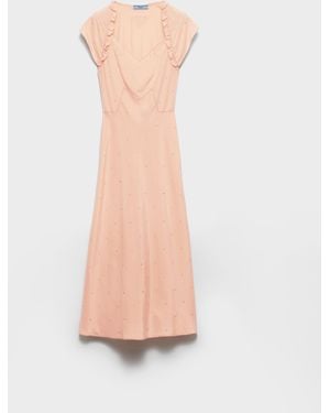 Prada Embroidered Vintage-Look Habutai Silk Dress - White