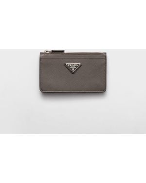 Prada Saffiano Leather Card Holder - Grey