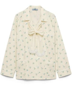 Prada Camisa De Lona Antigua Con Estampado “Bouquet” Mujer, Talla - Blanco