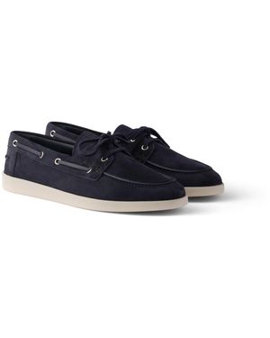 Prada Zapatos Náuticos De Ante Con Cordones Hombre, Talla 5 - Azul