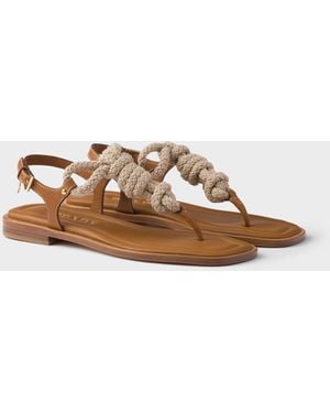 Prada Zehensteg-Sandalen Aus Leder - Natur