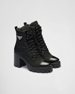 Prada Stivaletti In Re-nylon E Pelle - Nero