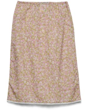 Prada Falda Midi De Re-Nylon Con Estampado Floral, Mujer, Talla - Neutro