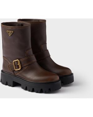 Prada Bottines En Cuir - Marron