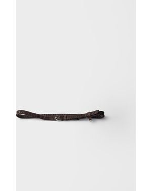 Prada Ceinture Fine En Cuir Tressé - Blanc