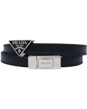 Prada Brazalete De Piel Saffiano, Hombre, Talla - Negro