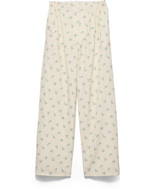 Prada Pantalones De Lona Antigua Con Estampado Floral, Mujer, Talla - Blanco