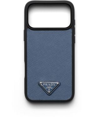 Prada Funda De Piel Saffiano Para Iphone 17 Pro Max, Hombre - Azul