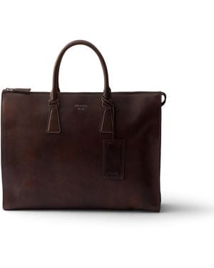 Prada Bolso Tote De Piel, Hombre - Marrón