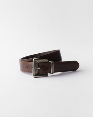Prada Ceinture En Cuir Vieilli - Blanc