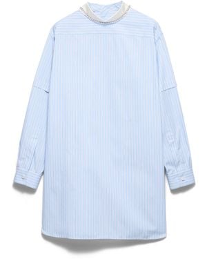 Prada Top De Popelín A Rayas Bordado Mujer, Talla - Azul