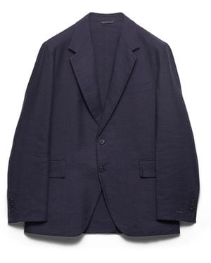 Prada Chaqueta De Mezcla De Lino De Botonadura Simple, Hombre, Talla - Azul
