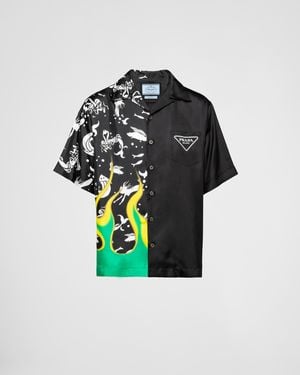 Prada Double Match Silk Twill Shirt - Black