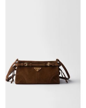 Prada Petit Sac Porté Épaule Bonnie En Daim - Marron