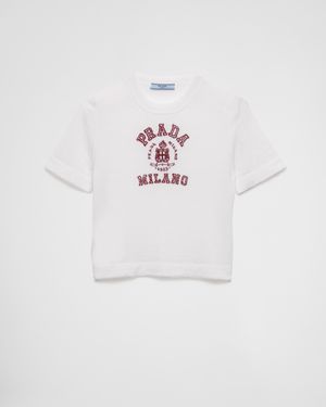 Prada Intarsien-T-Shirt Aus Kaschmir - Weiß