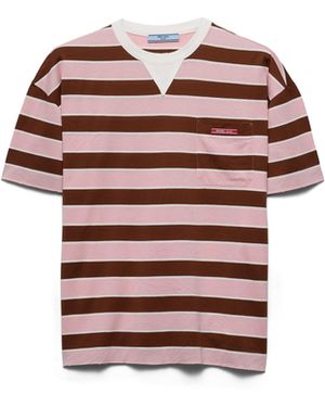 Prada Camiseta De Algodón Lisle A Rayas Bayadere Mujer, Talla - Rojo