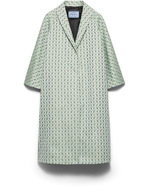 Prada Abrigo De Botonadura Simple En Raso Duquesa Jacquard Floral, Mujer, Talla - Azul