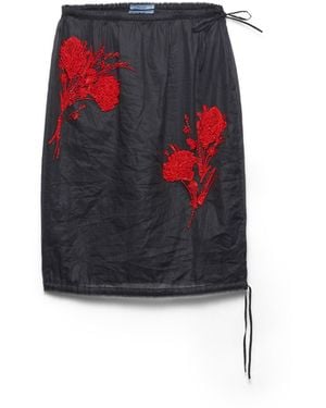 Prada Falda Midi De Organdí Bordada, Mujer, Talla - Rojo
