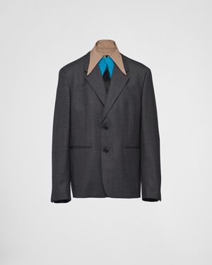 Prada Giacca Monopetto In Lana Con Colletto - Blu