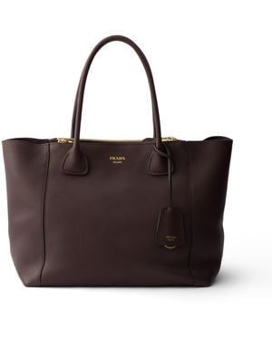 Prada Bolso Tote De Piel Grande, Mujer - Marrón