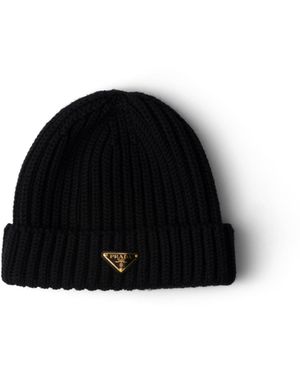 Prada Gorro De Canalé Con Logo Triangular - Negro