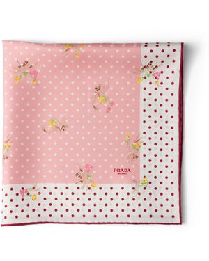 Prada Pañuelo En Sarga De Seda Estampada, 55 X 55 Cm, Mujer - Rosa