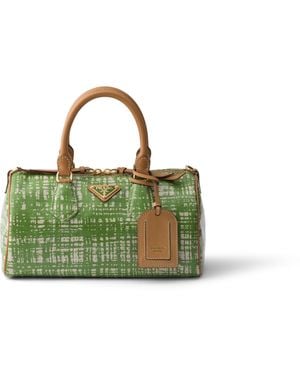 Prada Bolso Pequeño De Mezcla De Lino Y Piel Con Asa, Mujer - Verde
