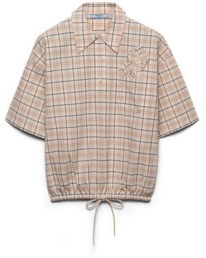 Prada Top De Popelín Bordado De Cuadros, Mujer, Talla - Blanco