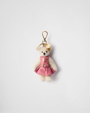 Prada Teddy Bag Charm With Metal Ring - White