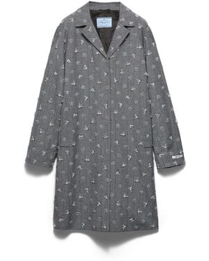 Prada Abrigo De Botonadura Simple Con Bordado De Rayas Diplomáticas, Mujer, Talla - Gris