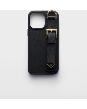 Prada Saffiano Leather Case For Iphone 16 Pro Max - Black