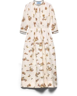 Prada Vestido Largo Estampado De Mezcla De Lino, Mujer, Talla - Blanco