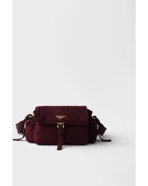 Prada Explore Medium Suede Shoulder Bag - Brown