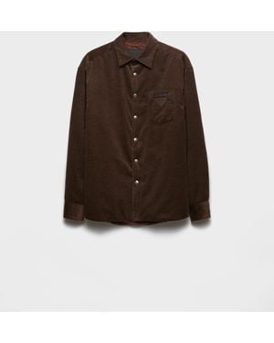 Prada Logo-Embellished Padded Corduroy Cotton And Cashmere Shirt - Brown