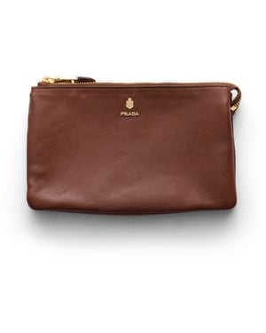 Prada Pouch De Piel Con Cremallera, Mujer - Marrón