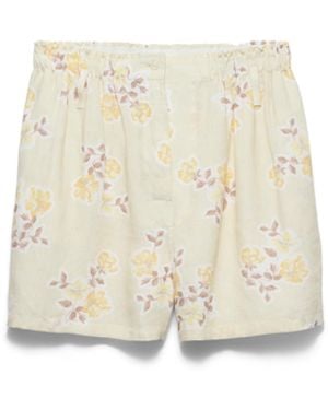 Prada Pantalones Cortos De Lino Antiguo Con Estampado Floral, Mujer, Talla - Blanco