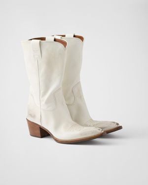 Prada Bottes En Cuir - Blanc