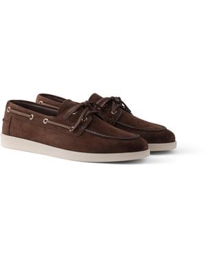 Prada Zapatos Náuticos De Ante Con Cordones Hombre, Talla 6 - Marrón