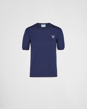 Prada Pull En Soie Et Coton - Bleu